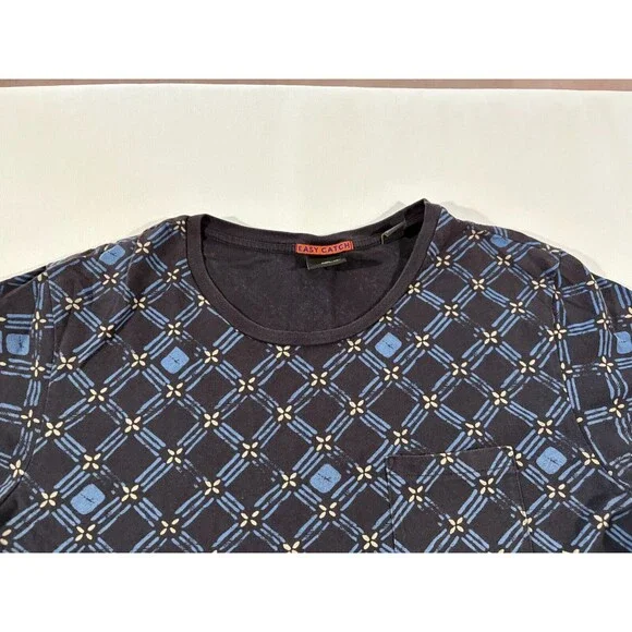 Scotch & Soda Men's Cotton Jersey Crew Neck Geometric Blue AOP Printed T-Shirt L - Picture 4 of 12